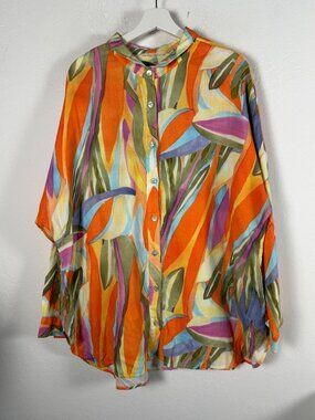 Soft Surroundings Peregrine Gauze Tunic Shirt Button Up Abstract Watercolor 2X
